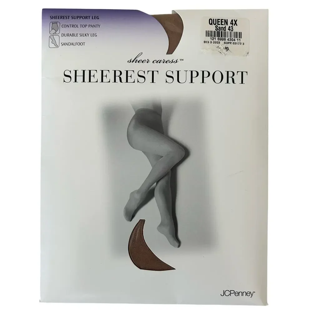 New Vintage JCPenney Sheer Caress Sheer support pantyhose 90s Y2K tan plus 4X